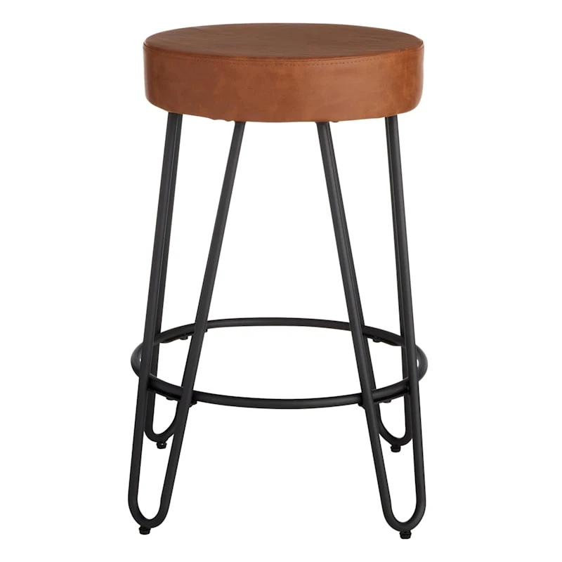 Honeybloom Verona Cognac Faux Leather Counter Stool 2 Honeybloom Verona Cognac Faux Leather Counter Stool - Image 2