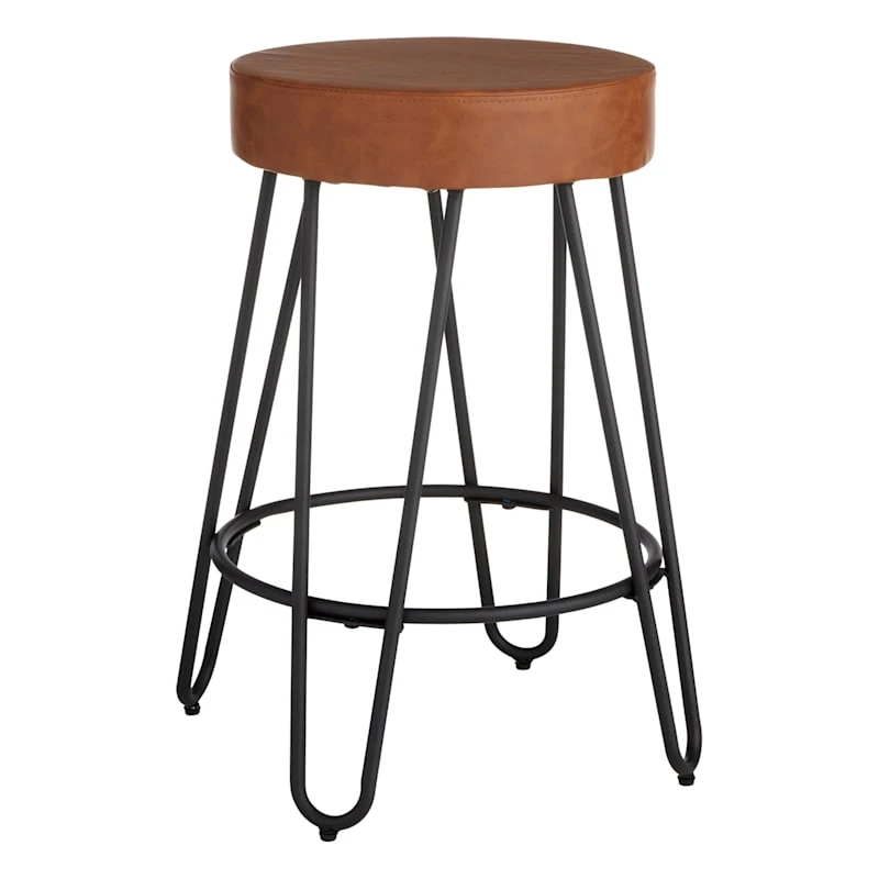 Honeybloom Verona Cognac Faux Leather Counter Stool 1 Honeybloom Verona Cognac Faux Leather Counter Stool