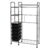 Jami Black Closet Rack With Brown Wooden Shelves