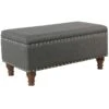 Jasmine Charcoal Grey Upholstered Storage Bench With Nail Heads