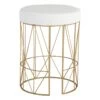 Keira Glazed Gold Wire Vanity Stool & Padded White Faux Leather Seat