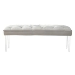 Laila Ali Grey Tufted Acrylic Leg Bench -Furniture Store laila ali grey tufted acrylic leg bench 2