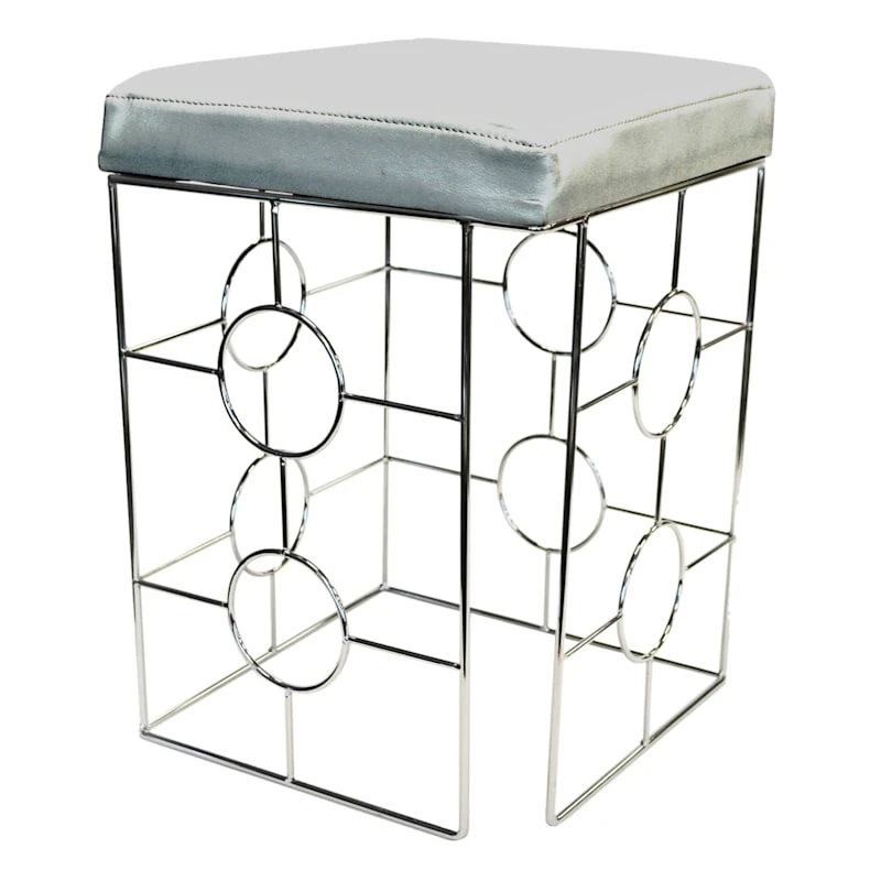 Laila Ali Kaia Grey & Chrome Stool, 20.5" 1 Laila Ali Kaia Grey & Chrome Stool, 20.5"
