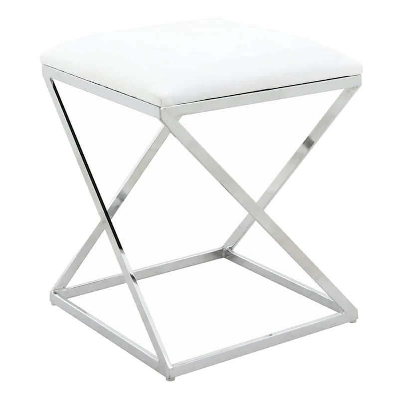 Laila Ali Modern White Velvet Ottoman 1 Laila Ali Modern White Velvet Ottoman
