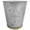 Light Grey Galvanized Metal With Wooden Accent Wastebasket, 10"