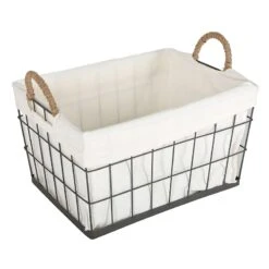 Lined Rectangle Wire Storage Basket, Extra Large -Furniture Store lined rectangle wire storage basket extra large 1