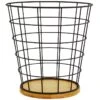 Matte Black Wire & Bamboo Wood Tapered Waste Bin, 10.3"
