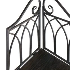 Metal Corner Rack With Brown Decorative Arch & Folding Wood-Top Shelves, 63" -Furniture Store metal corner rack with brown decorative arch folding wood top shelves 63 3