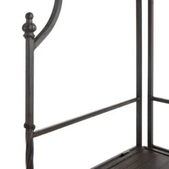 Metal Corner Rack With Brown Decorative Arch & Folding Wood-Top Shelves, 63" -Furniture Store metal corner rack with brown decorative arch folding wood top shelves 63 4