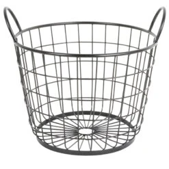 Metal Round Wire Grid Basket With Handle, Medium