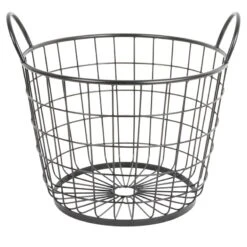 Metal Round Wire Grid Basket With Handle, Small