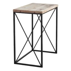 Metal X-Side Table With Wood Top, Large -Furniture Store metal x side table with wood top large 3