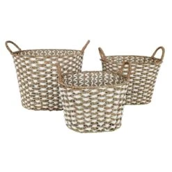 NATURAL WHITE WEAVE BASKET L