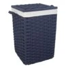 Navy Blue Square Laundry Floor Standing Hamper With Ivory Liner, Extra Large