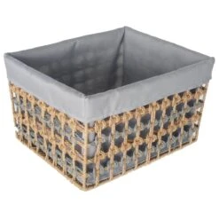 Open-Weave Paper Rope Storage Basket With Grey Liner, Medium