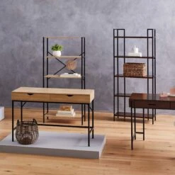 Parkview 5-Tier Metal & Wood Veneer Bookshelf -Furniture Store parkview 5 tier metal wood veneer bookshelf 3
