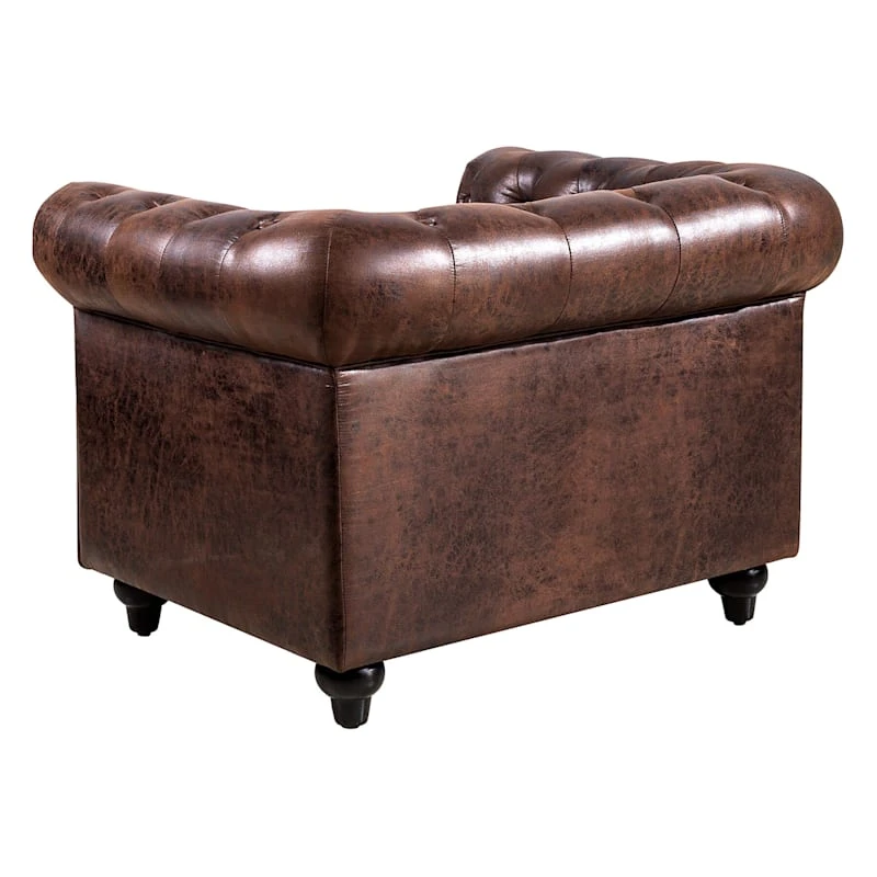 Providence Chesterfield Tufted Brown Faux Leather Rolled Armchair 3 Providence Chesterfield Tufted Brown Faux Leather Rolled Armchair - Image 3