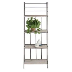Providence Metal Baker Rack With Folding Wood-Top Shelves, 63" -Furniture Store providence metal baker rack with folding wood top shelves 63 5
