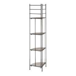 Providence Metal Corner Rack With Folding Wood-Top Shelves, 63" -Furniture Store providence metal corner rack with folding wood top shelves 63 2