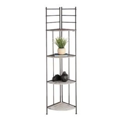 Providence Metal Corner Rack With Folding Wood-Top Shelves, 63" -Furniture Store providence metal corner rack with folding wood top shelves 63 5