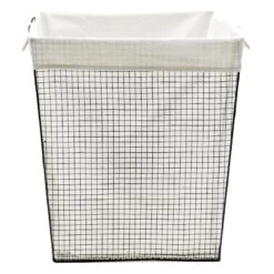 Rectangle Metal Wire Laundry Hamper, Black & Gold