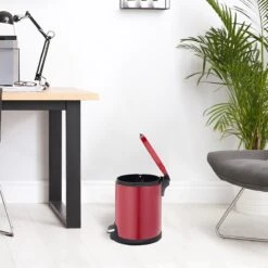 Red Round Pedal Bin, 5l -Furniture Store red round pedal bin 5l 4