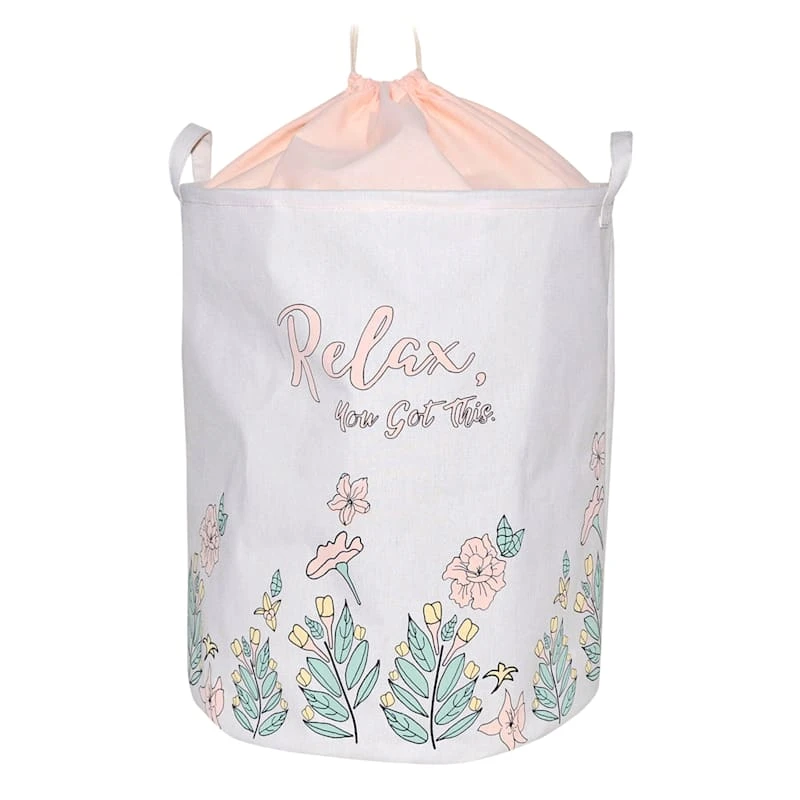 Relax Collapsible Laundry Hamper With Drawstring Liner, Pink 1 Relax Collapsible Laundry Hamper With Drawstring Liner, Pink
