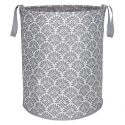 Round Collapsible Laundry Hamper With Handles, Grey Floral