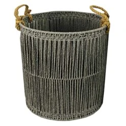 Round Dark Grey Paper String Basket, Medium