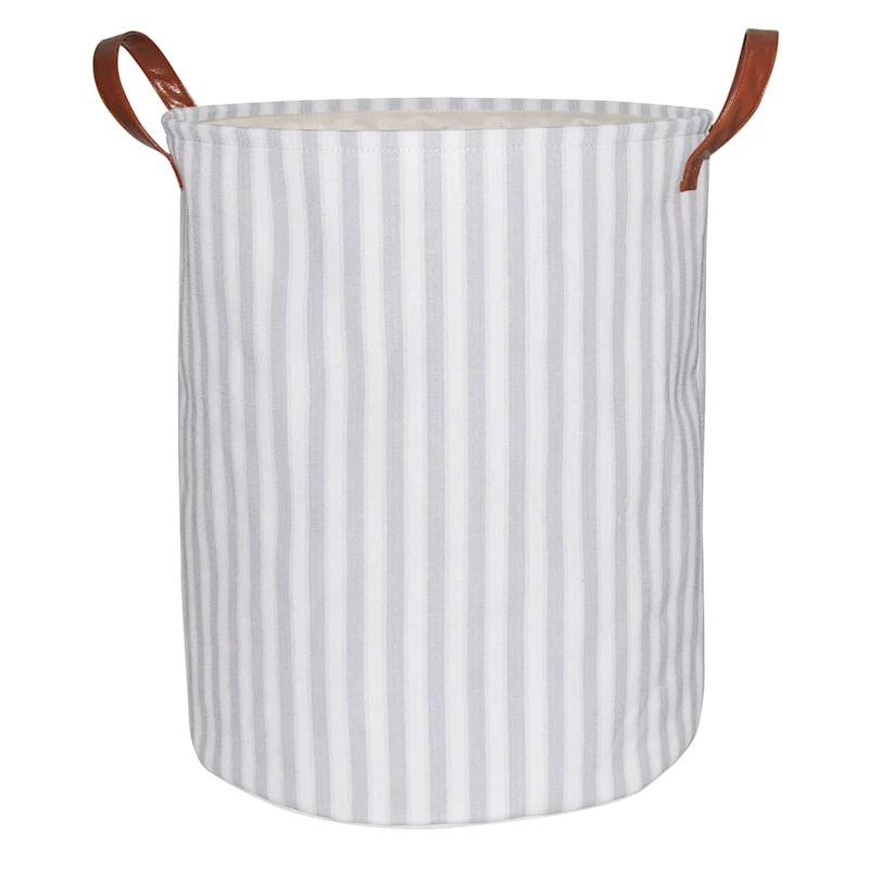 Round Fabric Striped Laundry Hamper With Handles, Medium 1 Round Fabric Striped Laundry Hamper With Handles, Medium