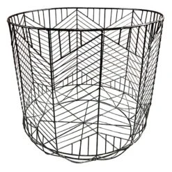 Round Matte Black Geo Grid Basket S