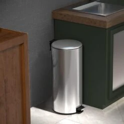 Round Stainless Steel Pedal Trash Bin With Thin Lid, 30l 15 Round Stainless Steel Pedal Trash Bin With Thin Lid, 30l -Furniture Store round stainless steel pedal trash bin with thin lid 30l 7