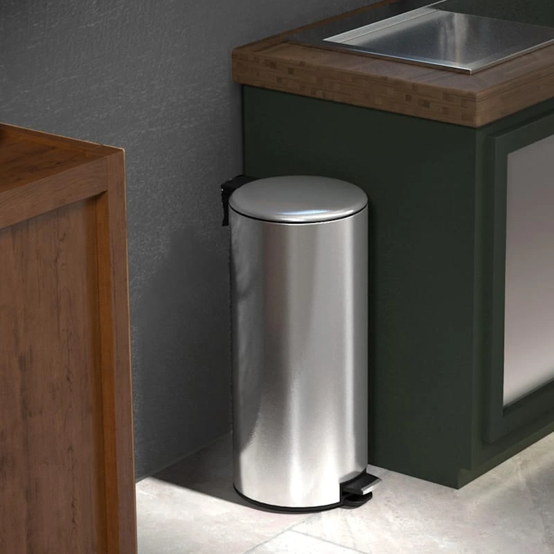 Round Stainless Steel Pedal Trash Bin With Thin Lid, 30l 8 Round Stainless Steel Pedal Trash Bin With Thin Lid, 30l - Image 8