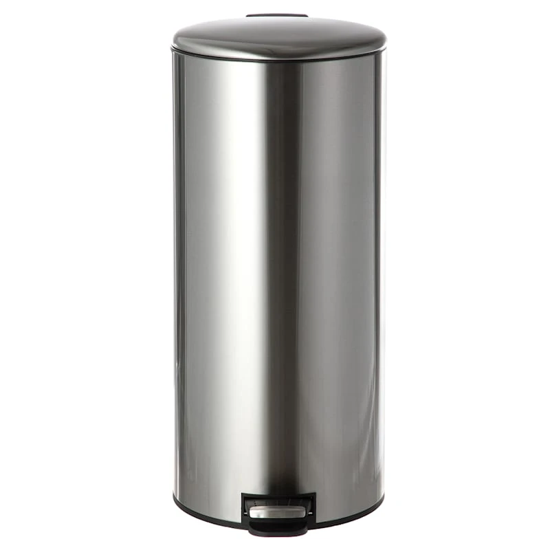 Round Stainless Steel Pedal Trash Bin With Thin Lid, 30l 1 Round Stainless Steel Pedal Trash Bin With Thin Lid, 30l