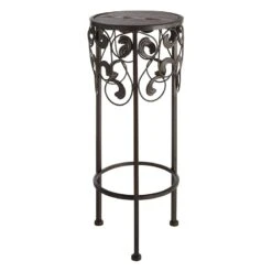 Round Wood Top With Scroll Metal Plant Stand, Small