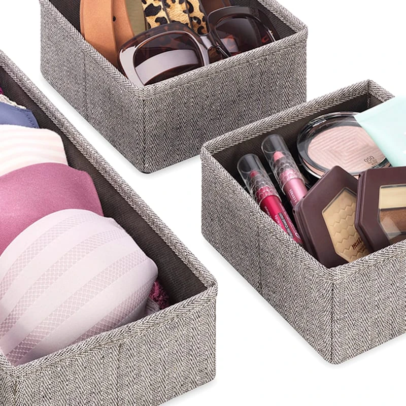 Set Of 4 Fabric Drawer Organizers, Black Herringbone 6 Set Of 4 Fabric Drawer Organizers, Black Herringbone - Image 6