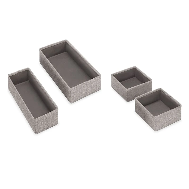 Set Of 4 Fabric Drawer Organizers, Black Herringbone 1 Set Of 4 Fabric Drawer Organizers, Black Herringbone