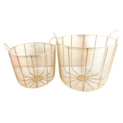 Tracey Boyd Round Gold Metal Storage Basket, Medium