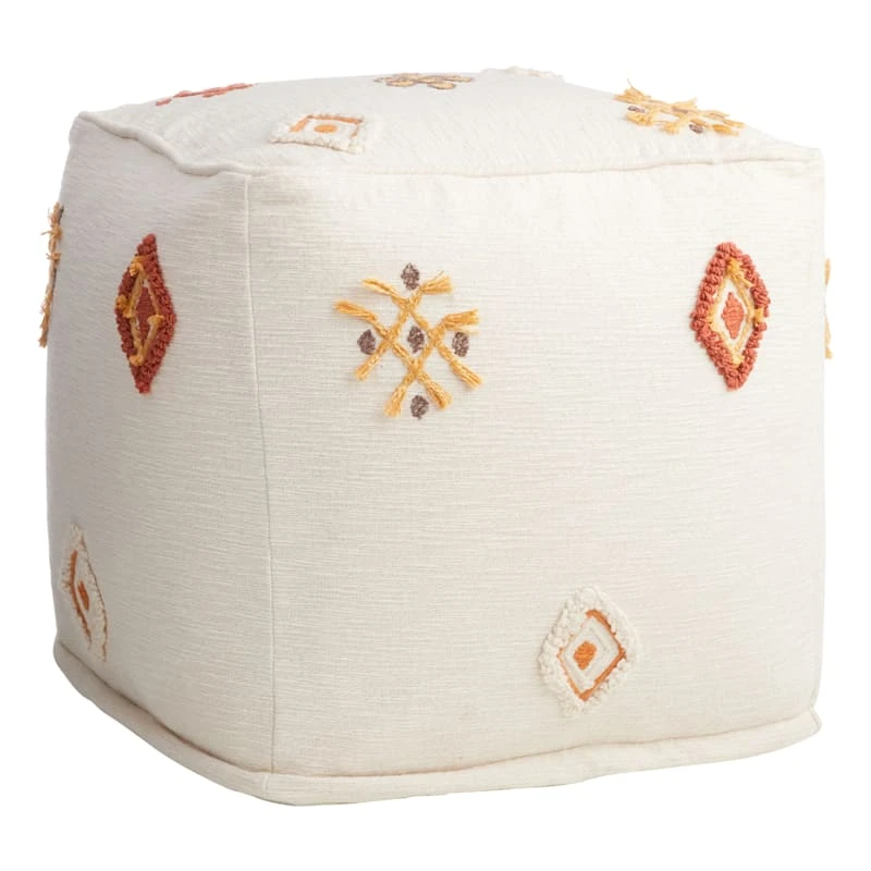 Tribal Embroidered Pouf, 18" 1 Tribal Embroidered Pouf, 18"