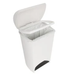 Two-Step White Trash Can, 12gal 8 Two-Step White Trash Can, 12gal -Furniture Store two step white trash can 12gal 2