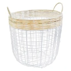 Ty Pennington Round Natural & White Metal Storage Basket, Large -Furniture Store ty pennington round natural white metal storage basket large 1