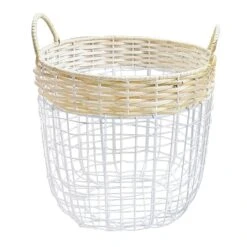 Ty Pennington Round Natural & White Metal Storage Basket, Large -Furniture Store ty pennington round natural white metal storage basket large 2