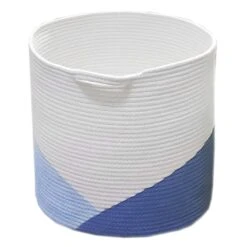 White & Blue Cotton Rope Storage Basket, Large