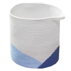 White & Blue Cotton Rope Storage Basket, Small