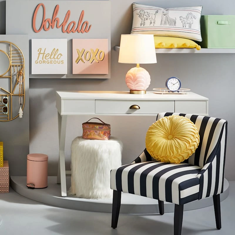 White Faux Fur Round Ottoman 2 White Faux Fur Round Ottoman - Image 2