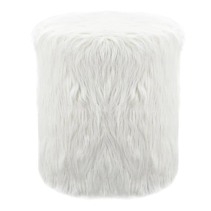 White Faux Fur Round Ottoman 1 White Faux Fur Round Ottoman