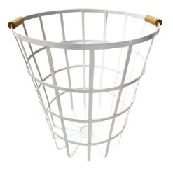 White Metal Basket With Wood Handle